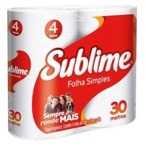 Papel Higiênico Folha Simples SUBLIME 30m C/ 4 rolos